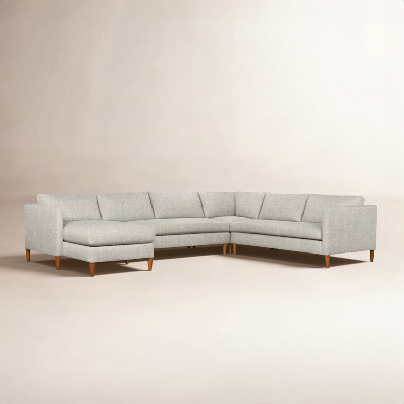 Clifford 4-Piece Upholstered Custom Sectional, Ticket Ash Heathered Basketweave, Left Hand Facing