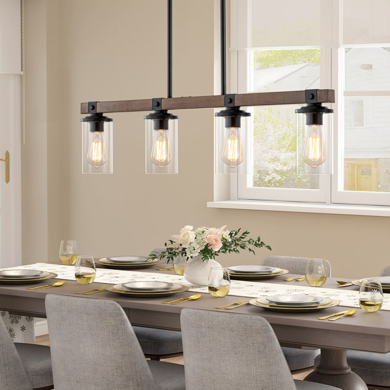 Oleanna 4-light Farmhouse Linear Pendant With Cylindrical Glass Shades