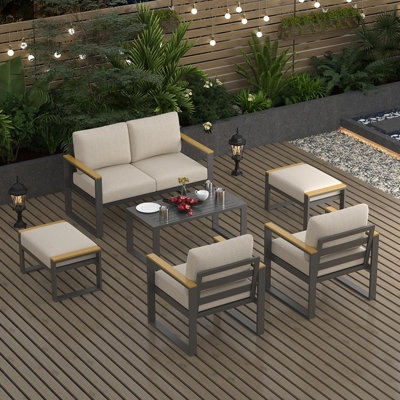 6-Piece Aluminum Patio Conversation Set with Coffee Table, 6-Seat Outdoor Sectional Sofa Set for Balcony, Garden, Deck, Backyard