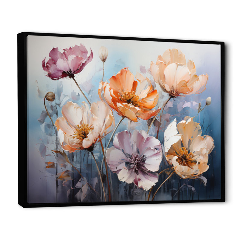 Mauve tulipes mauves - impression, Cadre flottant noir, H 34 po x l 44 po x P 1,5 po