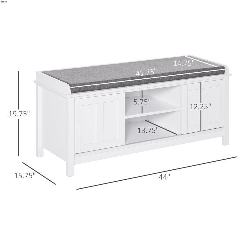Entryway Shoe Bench, Storage Ottoman Bench With Adjustable Shelf, White