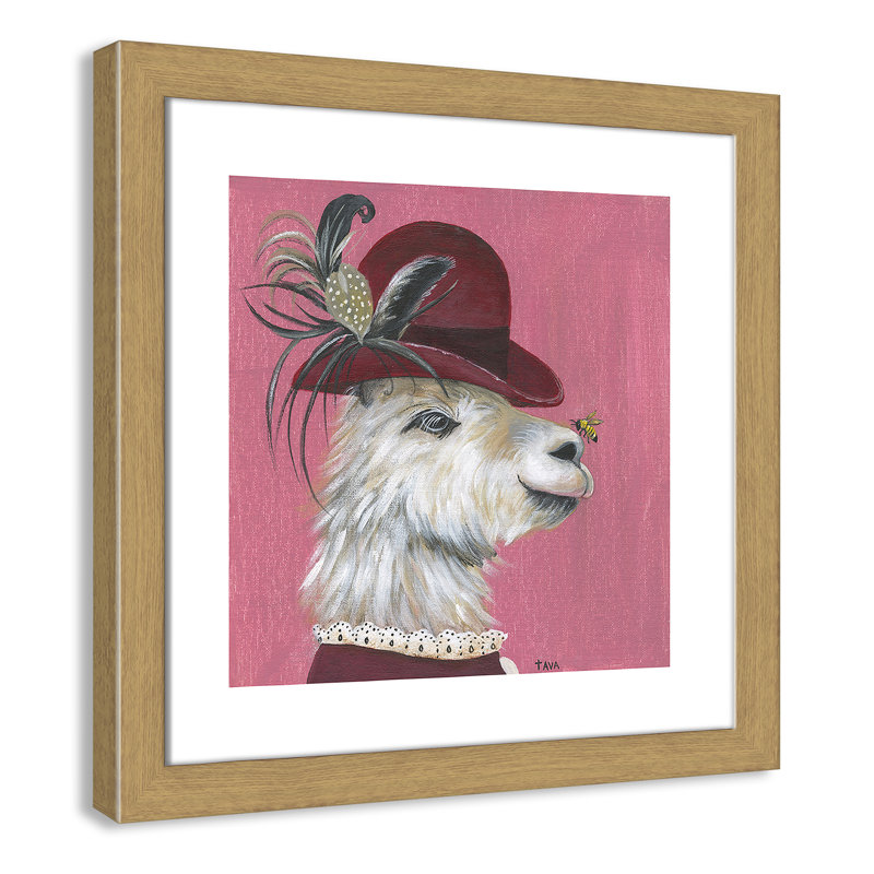 Art sur toile llama, H 18 po x l 18 po x P 0,625 po, Cadre en chêne