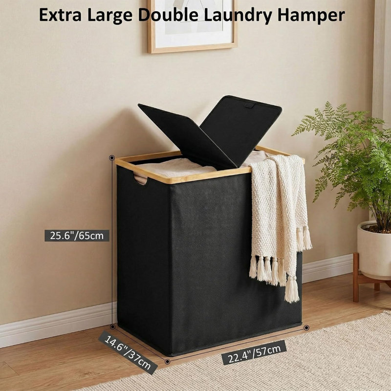 Panier à linge double 140L avec couvercle