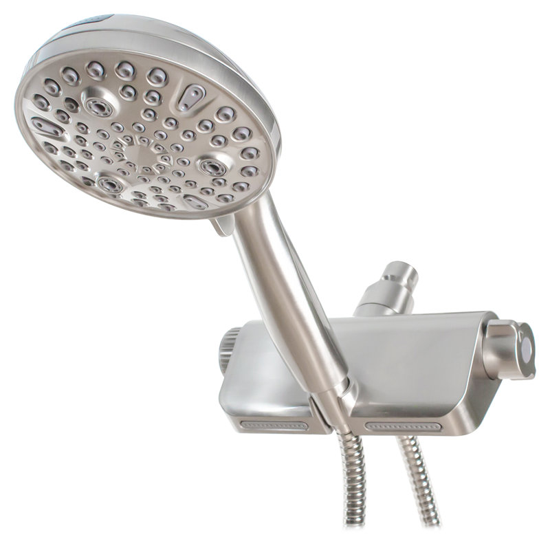 Ensemble de fixation murale tout-en-un avec douche à main à 10 fonctions et douchette à jet filtré, Nickel satiné