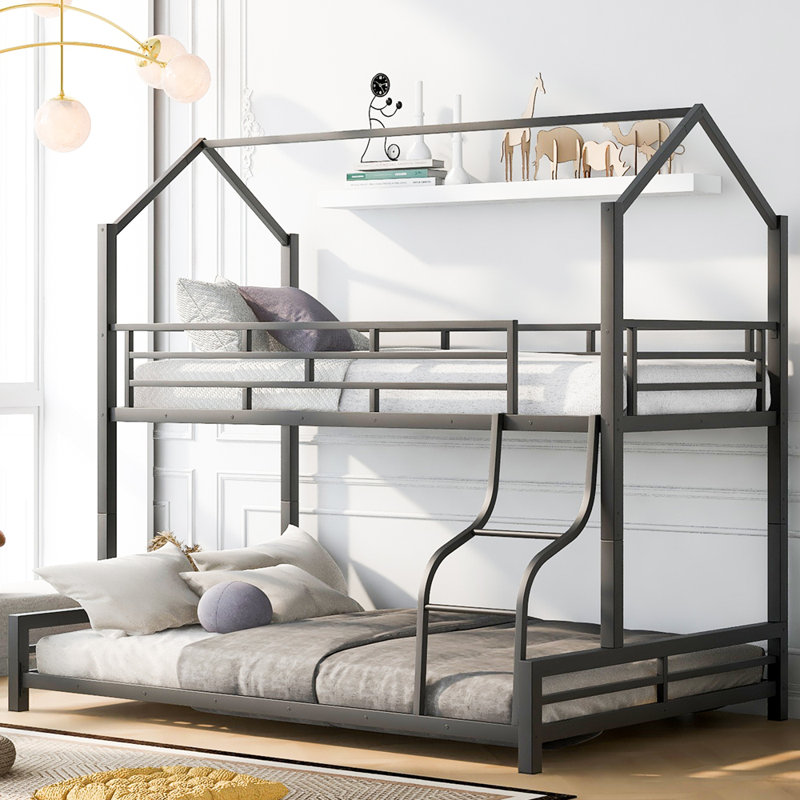 Metal House Bunk Bed, Twin over Full, Black