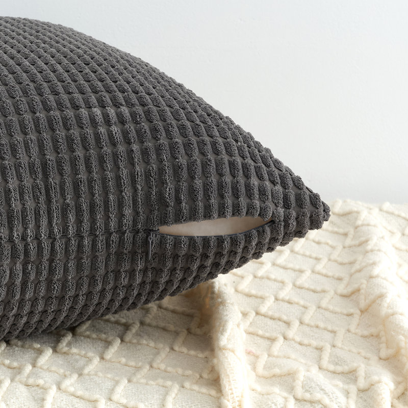 Corduroy Topfinel Throw Pillows Covers Multi Combo-Fluffy Corduroy Decorative Cushion Case Set of 4, Gray, 18"H x 18"W