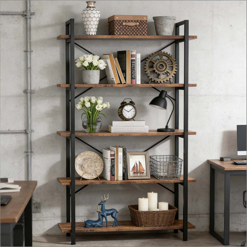 Présentoir à 5 niveaux à conception ouverte, spacieux et polyvalent pour les livres, les plantes et les décorations