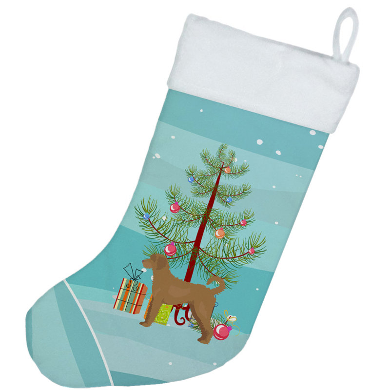Merry Christmas Tree Stocking, Tan Labradoodle