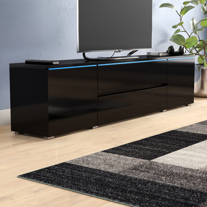 Meuble télé Euphoria pour téléviseur de 79 po ou moins avec une finition ultrabrillante, 19" H x 78.7" W x 14" D, Noir