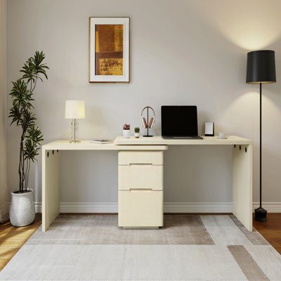 Bureau moderne en L 90 po avec 3 tiroirs, bureau pivotant à 360 ° en bois, bureau de direction, bureau d'angle, poste de travail de bureau, pour le bureau à domicile ou le salon