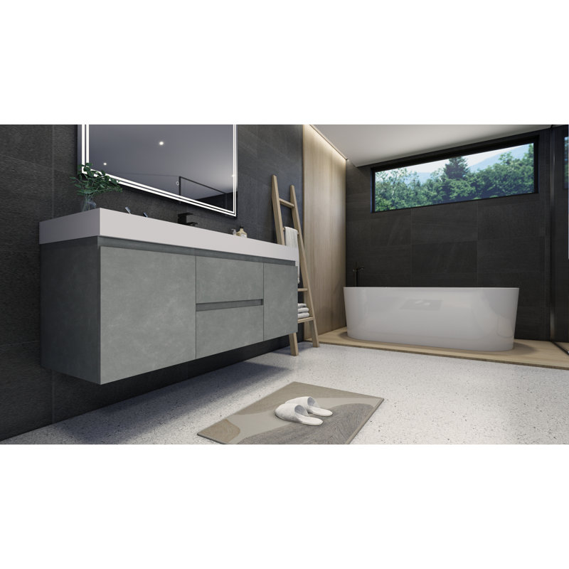 Base de meuble-lavabo simple 58,5 po mural seulement, Gris ciment