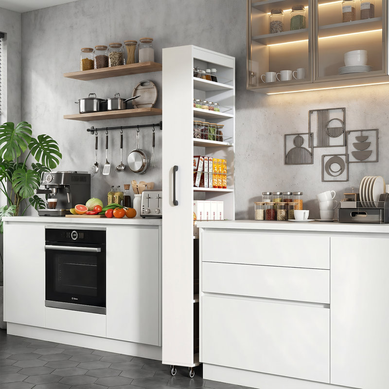 Garde-manger coulissant à 7 niveaux de 68 po, rangement étroit avec roulettes, tablette ouverte multifonctionnelle pour la cuisine, le salon et la salle de bain