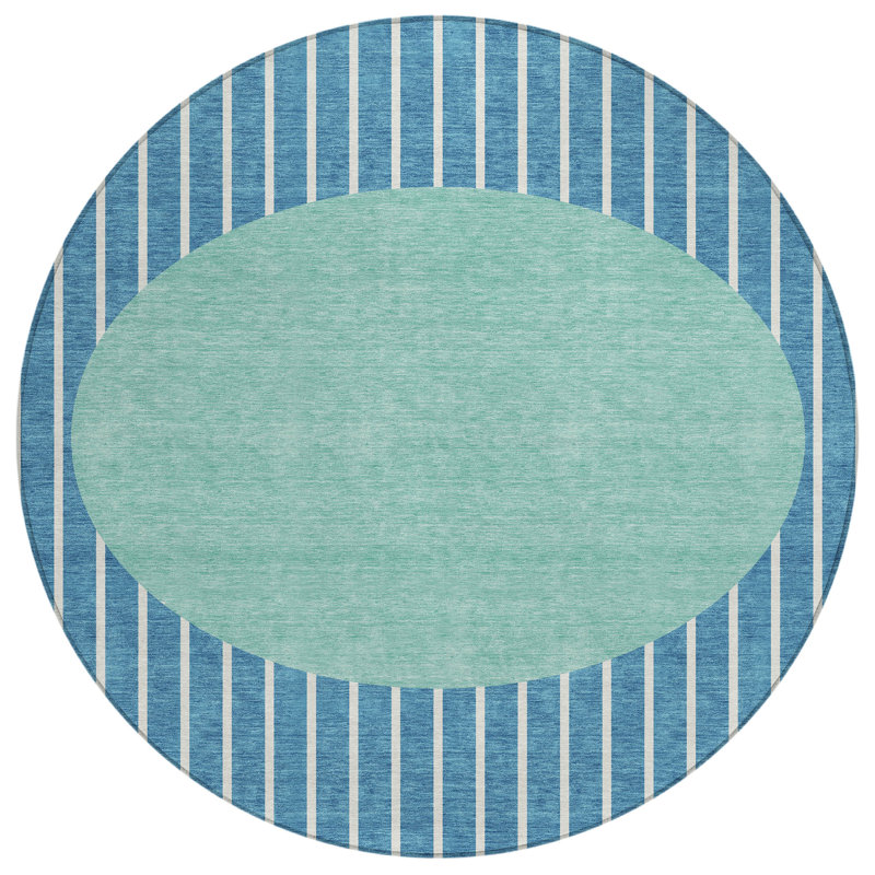Machine Washable Indoor/Outdoor Chantille ACN994 Teal Area Rug, Round 8'