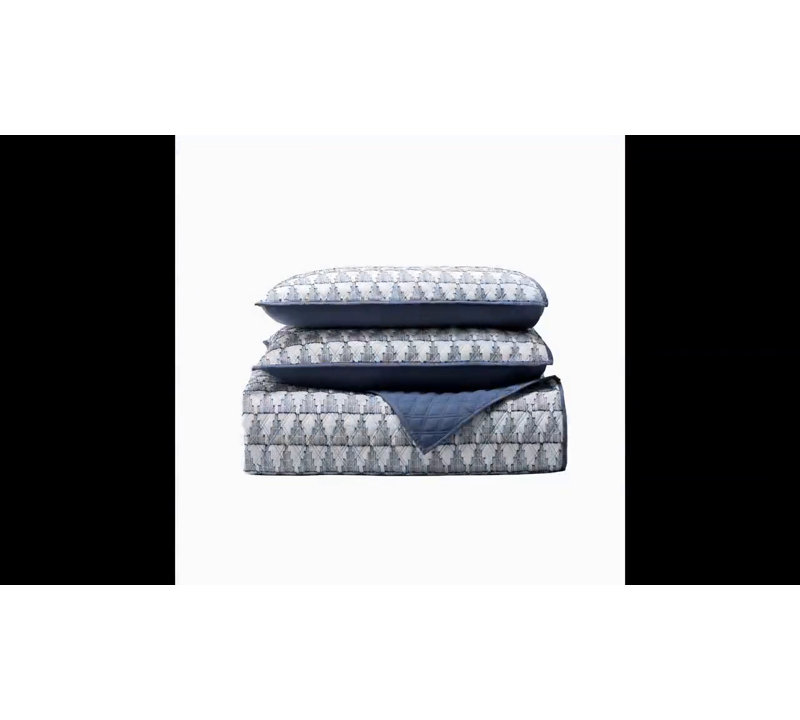 Blue Cotton Full Quilt Set with Pillow Shams