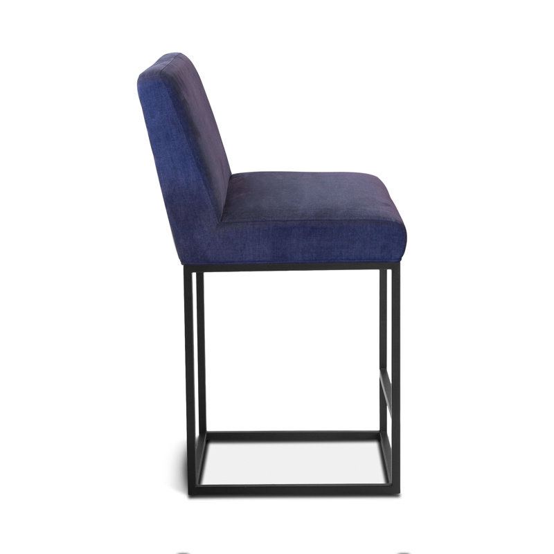Renegade Upholstered Stool with Solid Wood Frame, Navy Blue