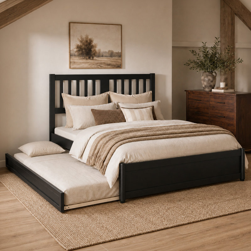Lit plateforme avec lit gigogne Graham, Black, Queen