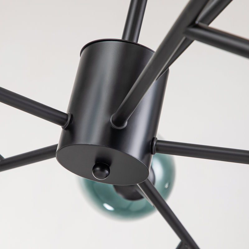 Spoffo 15 Light Sputnik Sphere Chandelier Kitchen Island Pendant Lamp With Glass Lampshade, Black