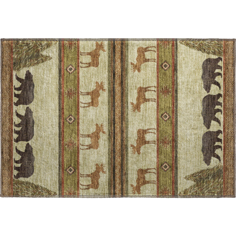 Premium Machine Washable Henrikh AMF141 Brown Rug, Rectangle 1'8" x 2'6"