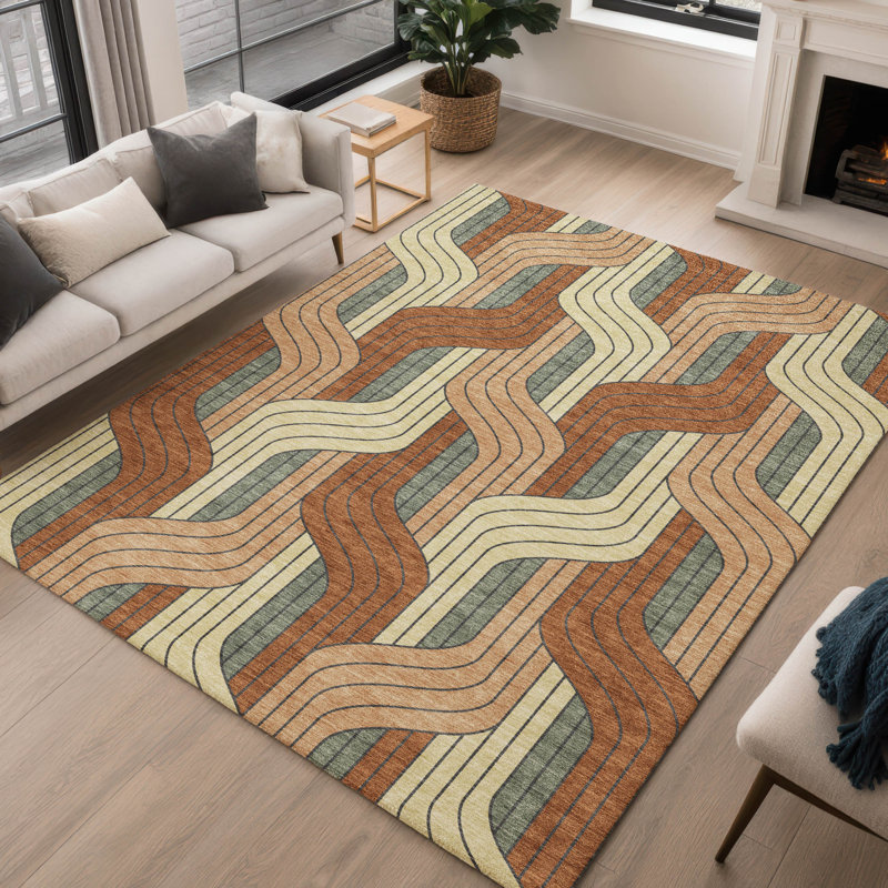 Tapis Mid-Century moderne lavable à la machine intérieur / extérieur Lockway ACN2422, Rectangle 5 pi x 7 pi 6 po