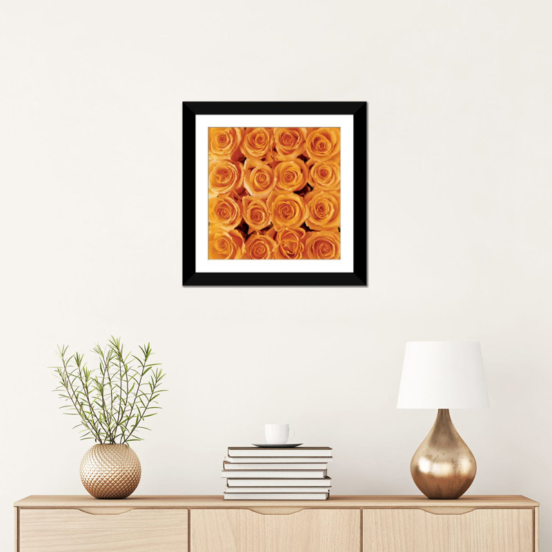 « orange rose creation », impression sur toile, H 16 po x l 16 po x P 1 po, Papier d'art encadré noir, Blanc