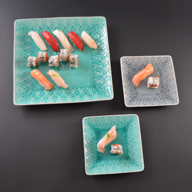Lagoon Blue Ceramic Square Appetizer Plate Set