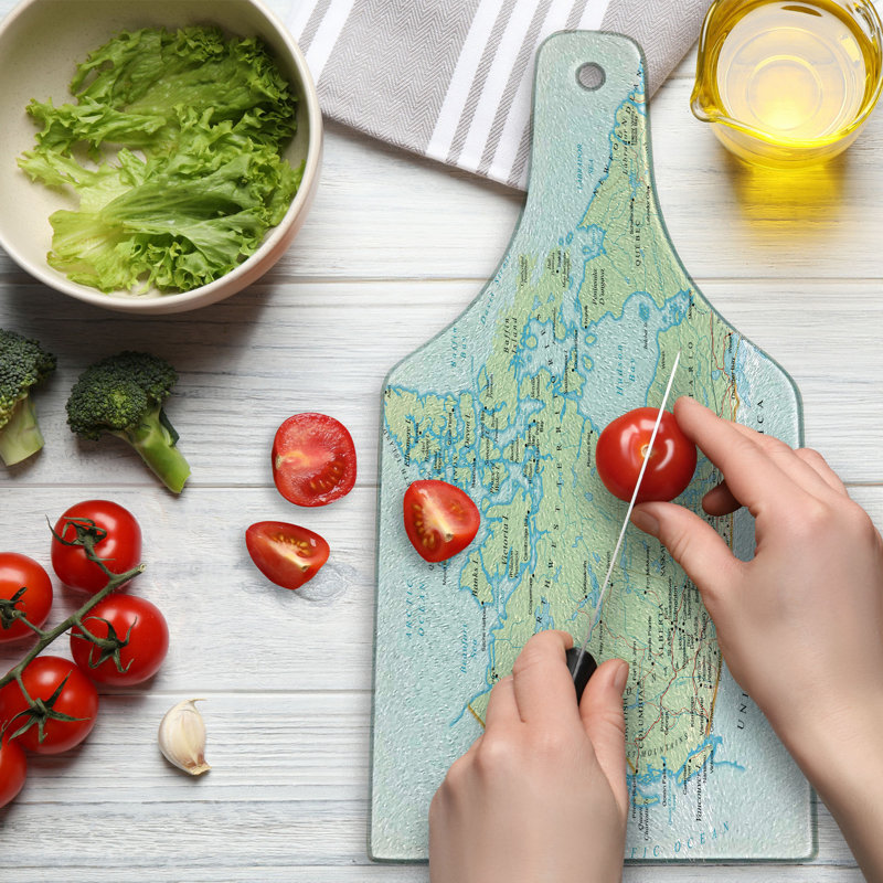 Planche à découper en verre trempé Ambesonne Canada topographique noms de pays jaune bleu
