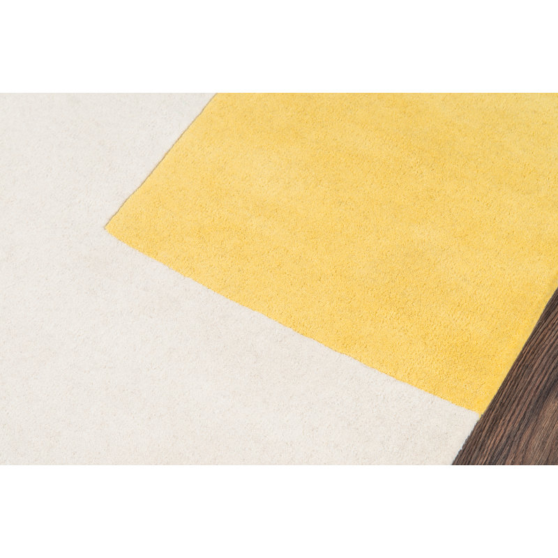 Tapis jaune / ivoire en laine touffeté à la main à motif géométrique Delmar, Rectangle 5 pi x 8 pi