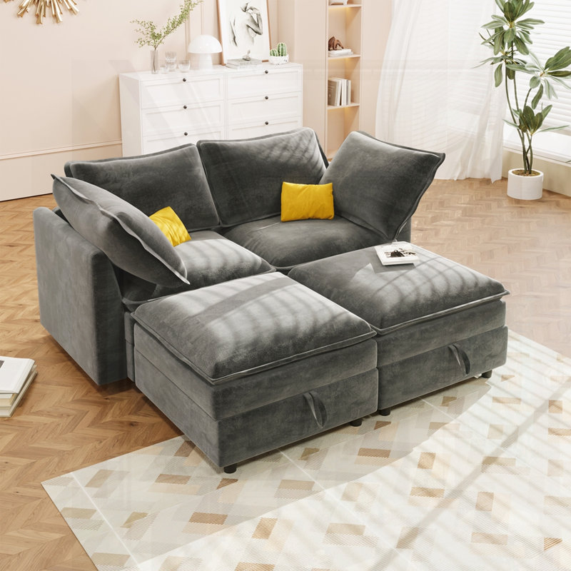 Élégant canapé 4 pièces à coussins et coussins, Gris
