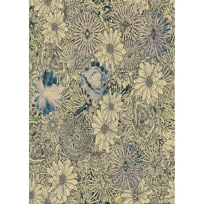 Floral Machine Made Power Loom Wool and Polyester Yellow/Beige Area Rug -  East Urban Home, 797E879546174462A65058EA3F7BF1F2