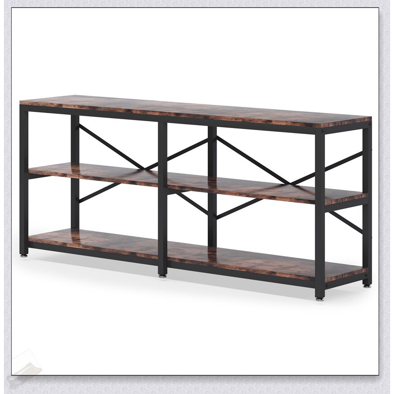 70.9 Inch Extra Long Console Table With Storage Shelves, 3-Tier Industrial Sofa Table Behind Couch, Modern Entryway Table With X-Frame Metal Design