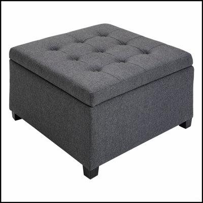 Repose-pieds de rangement capitonné en tissu de style rétro avec plateau rabattable, charnière en métal et structure en bois d'eucalyptus pour la décoration intérieure
