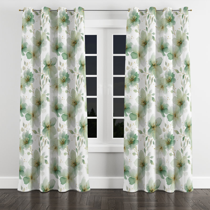 Floral Curtains for bedroom - Country Farmhouse Bouremana Grommet Curtain - 1 Panel, Gold Grommets, 52" W x 108" L