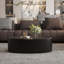 Table basse moderne ovale avec rangement caché et plateau en verre trempé-131233661