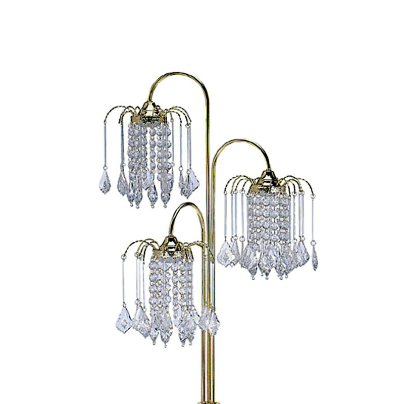 63" Tall Metal Floor Lamp With Brass Finish, Crystal Chandelier Design