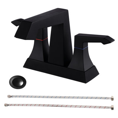 2 robinets de salle de bain au fini noir mat. Support de terrasse moderne avec ensembles de bonde et d'alimentation. Valve en céramique, débit de 1,5 gallon par minute, installation de 2 poignées à levier en métal. Débit monté, installation