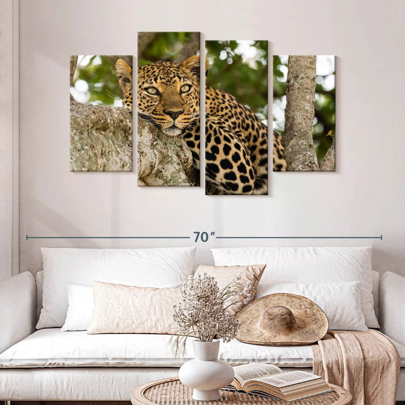 Leopard On Tree Trunk, 32" H x 52" W