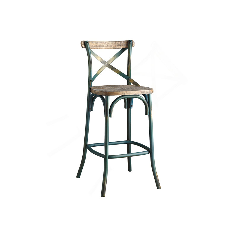 Chaise de bar finition turquoise antique et chêne antique
