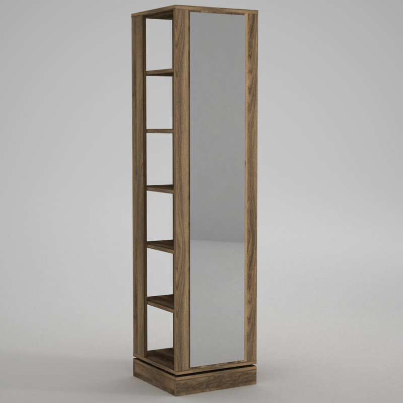Modern Hall Stand with Mirror, Walnut Finish, 17.6 x 70.9 x 17.6 inches | 100% Melamine Coated Particle Board, Thickness: 0.7 inches | Multipurpose Hanging Rack with Numerous Shelves, Wall-Mountable, Stylish Storage Solution