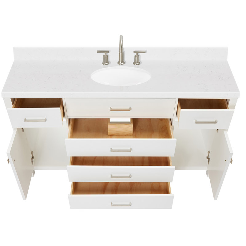 Macnair Single Bathroom Vanity with Quartz Top, White, 60"