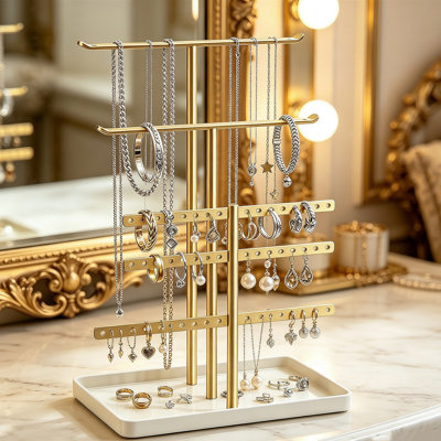 14,5 pouces organisateur de support de bijoux, support de tour de bijoux robuste pour 80 bracelets de colliers de boucles d'oreilles, support de rangement de bijoux