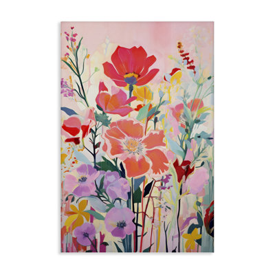  Abstract Flowers on Pink Canvas Wall Art by LSR Design Studio