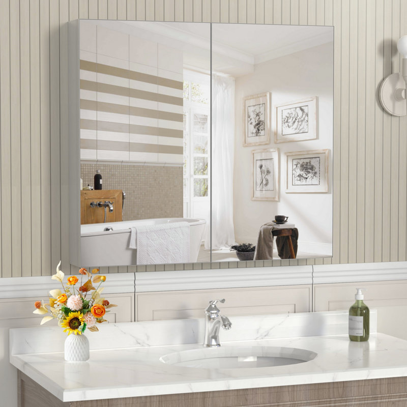 Armoire de salle de bain, armoire murale avec tablettes de rangement réglables