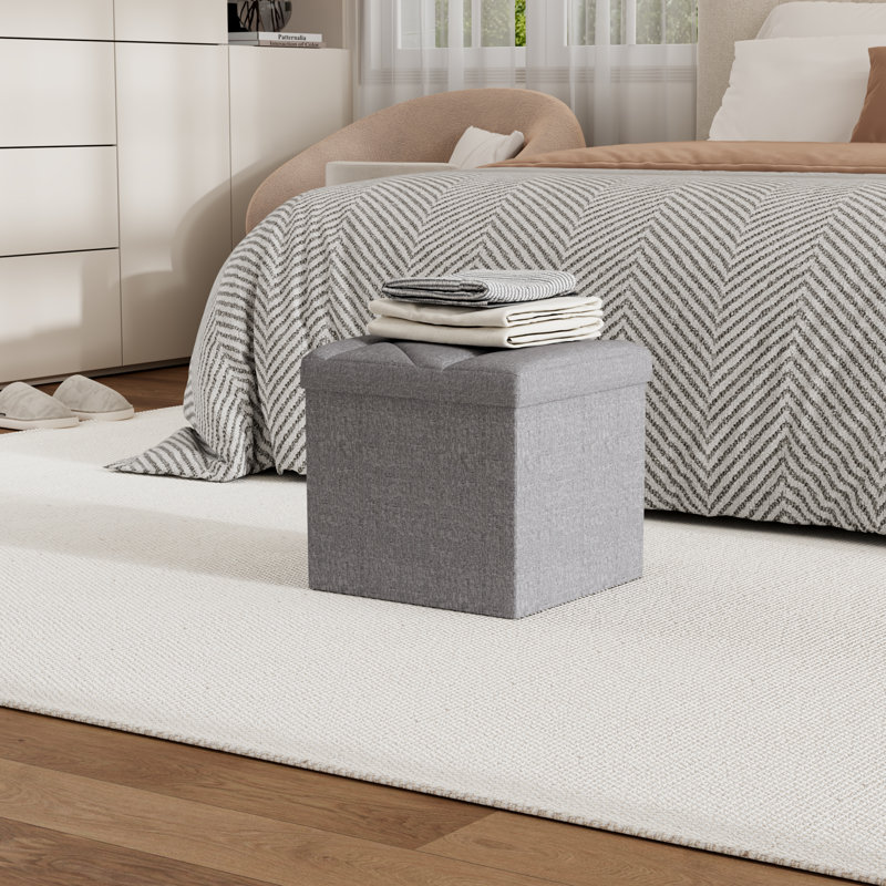 Banc de rangement avec repose-pieds 15 po en tissu pliable, siège polyvalent avec compartiment de rangement caché