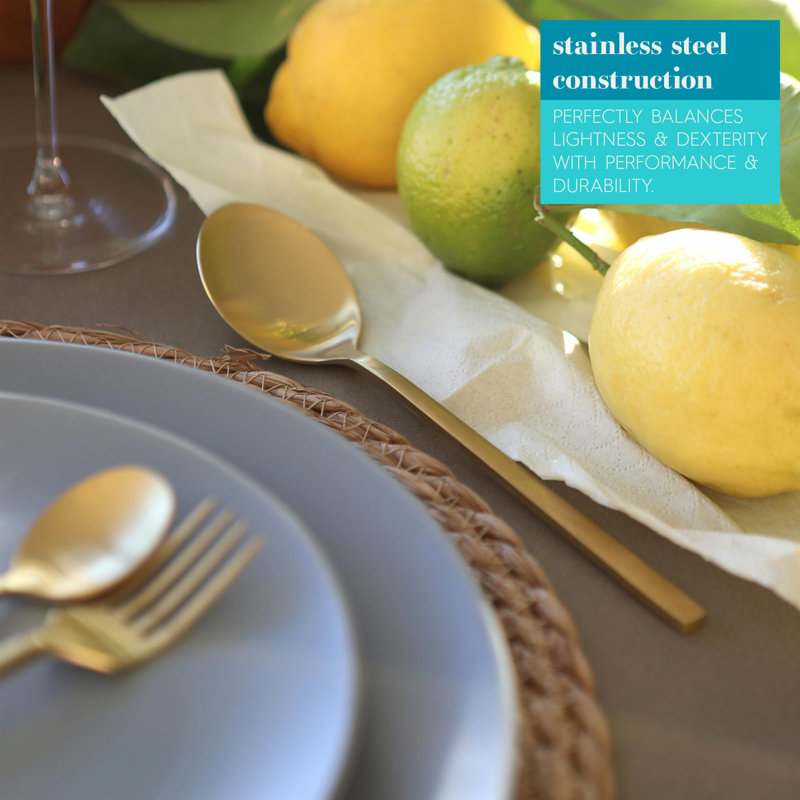 Stainless Steel Dessert Spoons - 20cm - Pack of 8, Gold