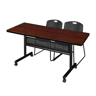 Regency Kobe 60 X 30 In. Flip-Top Privacy Nesting Table- Cherry, 2 Zeng Stack Chairs- Black