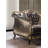 Haben Button Tufted Sofa with 5 Pillows in Light Green, Gold and Black High Gloss