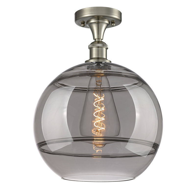 Plafonnier semi-encastré 1 lumière Ballston - Adrieanna, Nickel satiné brossé, H 14,63 po x l 12 po x P 12 po