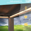 Pergola de terrasse autoportante à DEL en métal avec toit à persiennes-104989213