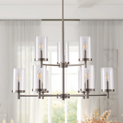 Luminaire suspendu 9 lumières en nickel