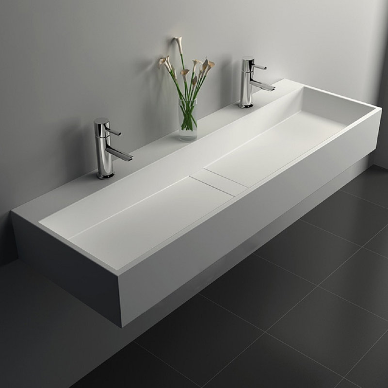 Lavabo de salle de bain rectangulaire en résine blanc mat